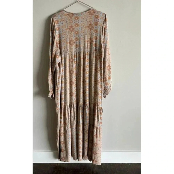 Dress Forum LA Tiered Maxi Dress Prairie Tassel Tie Flowy Floral Boho Brown Sz M - Picture 3 of 9